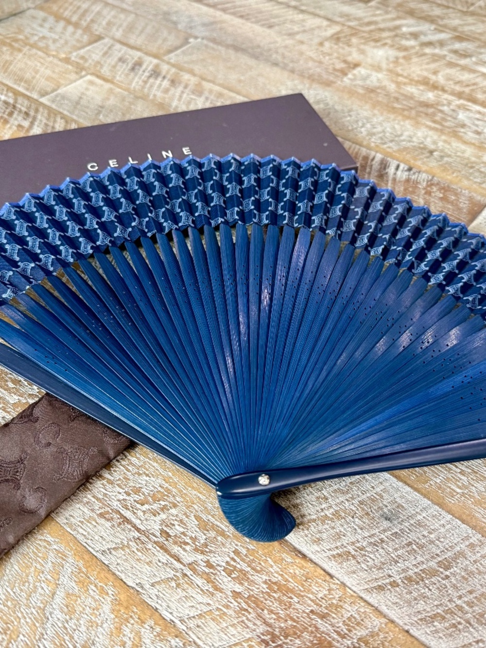 RARE VINTAGE Celine Folding Fan - Navy Triomphe